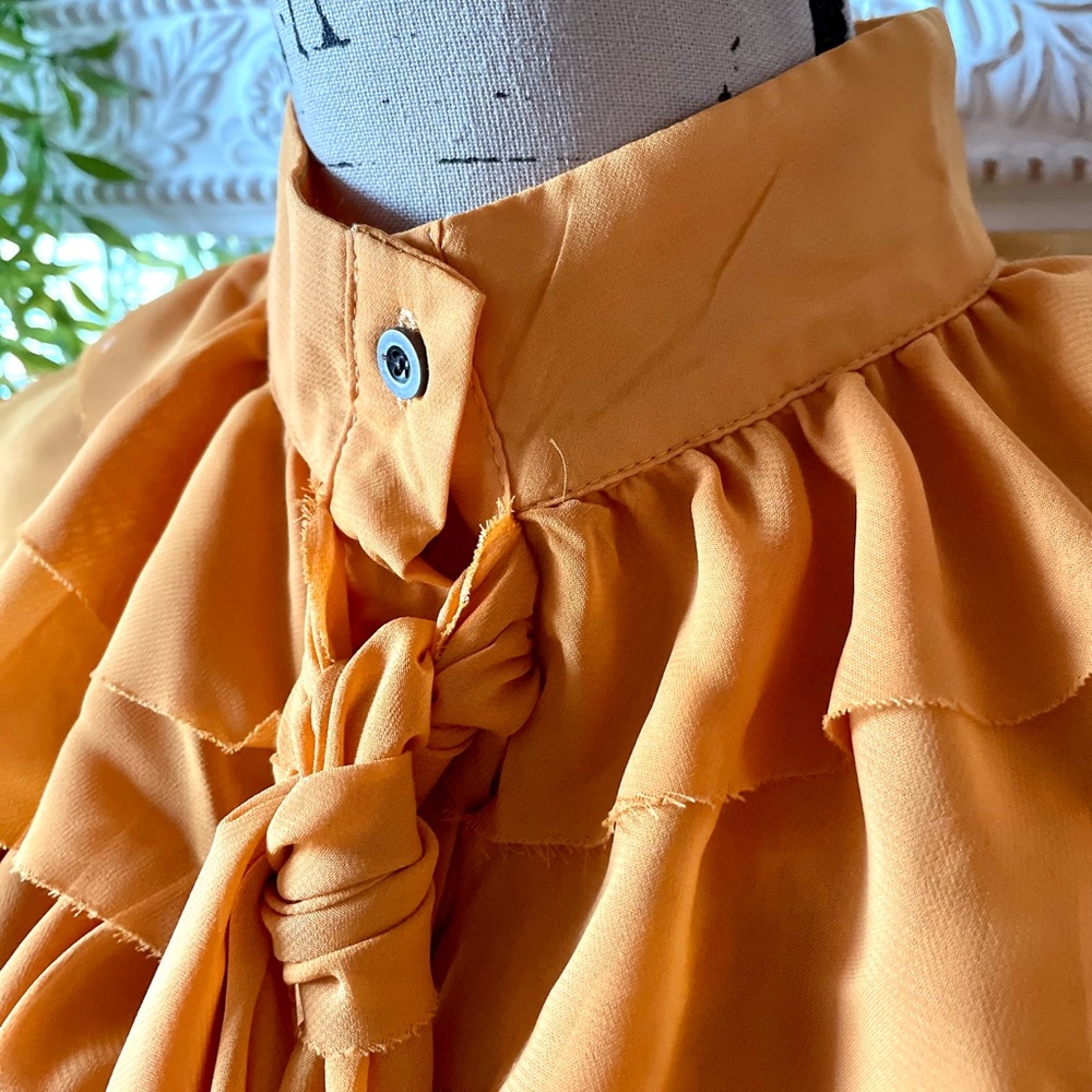 Sheer Button Front Bow Blouse Small - image 7